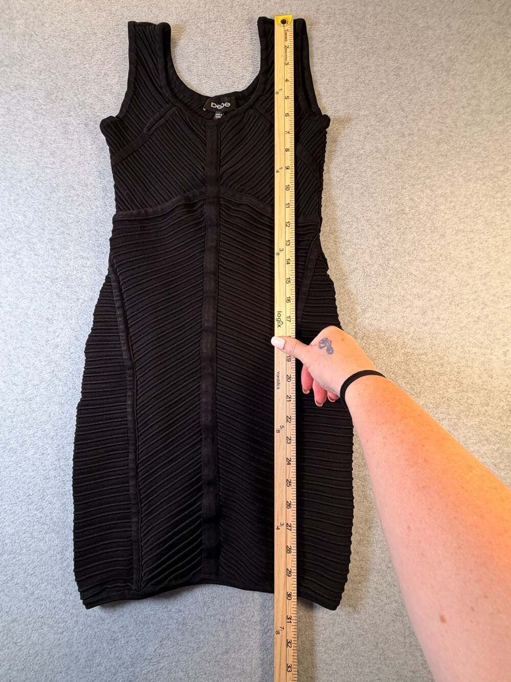 bebe Black Ribbed Bandage Bodycon Mini Dress Size M - Picture 3 of 9